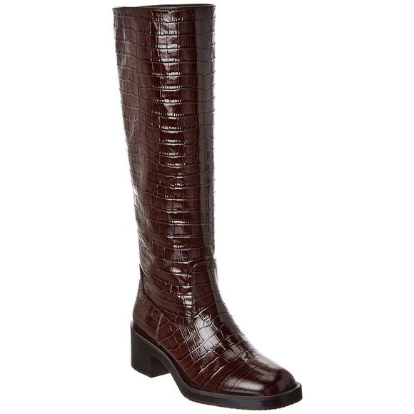 Stuart Weitzman Shoes - Stuart Weitzman Kaia Croc-Embossed Leather Knee-High Boot, Brown